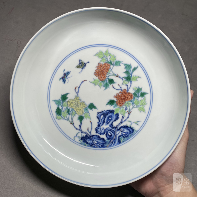 清雍正 斗彩蝶恋花纹盘 - 图5